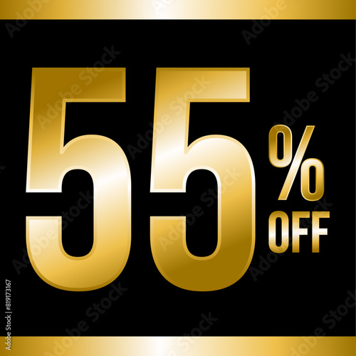 55 percent off gold, with black background and gold strips on top and bottom
