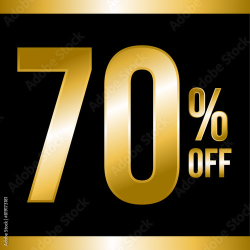 70 percent off gold, with black background and gold strips on top and bottom