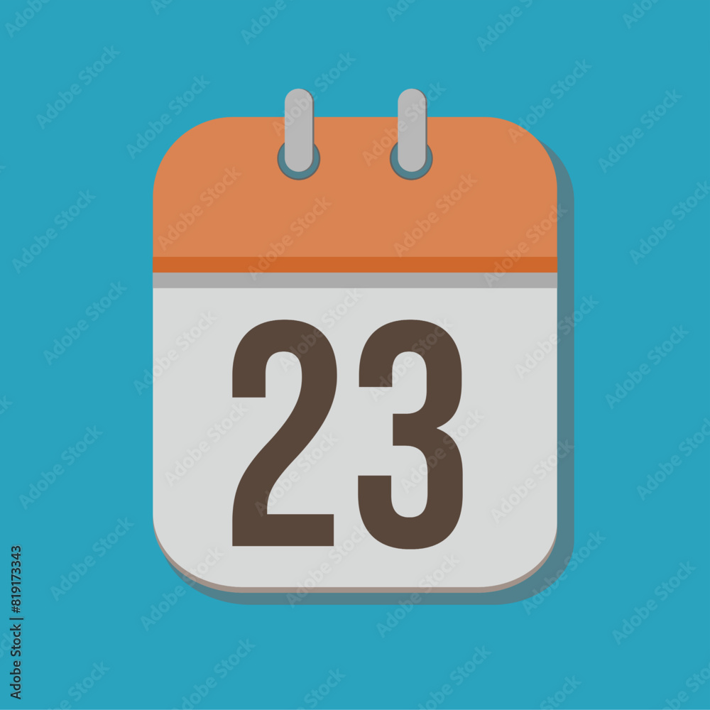 Calendar with number 23 in orange, white and brown in minimalist tones, with blue bakcground Calendar with number 23 in orange, white and brown in minimalist tones, with blue bakcground