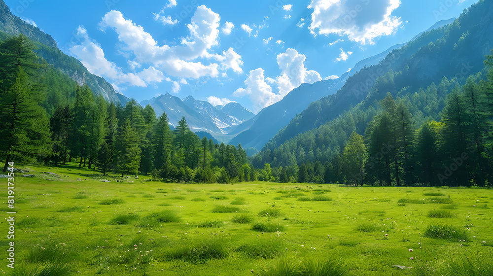 In the summer while traveling the captivating landscape with its lush green trees grass 