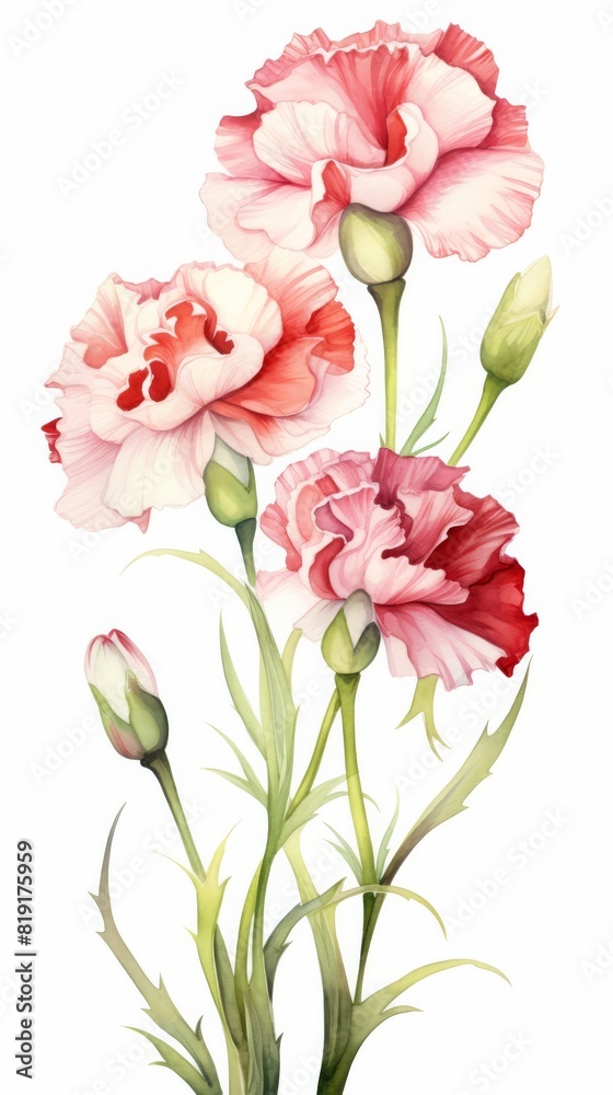 A watercolor painting of pink carnations.