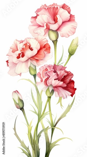 A watercolor painting of pink carnations.