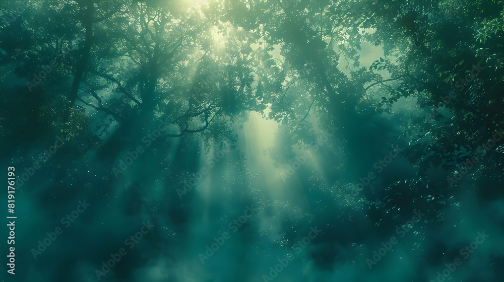 a high-definition image of a mystical forest shrouded in mist and enigmatic, ethereal light 