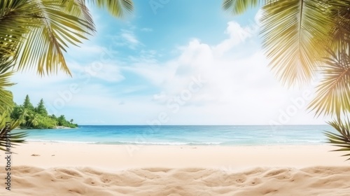 Fototapeta Naklejka Na Ścianę i Meble -  Tropical beach with white sand and palm trees. Seascape.