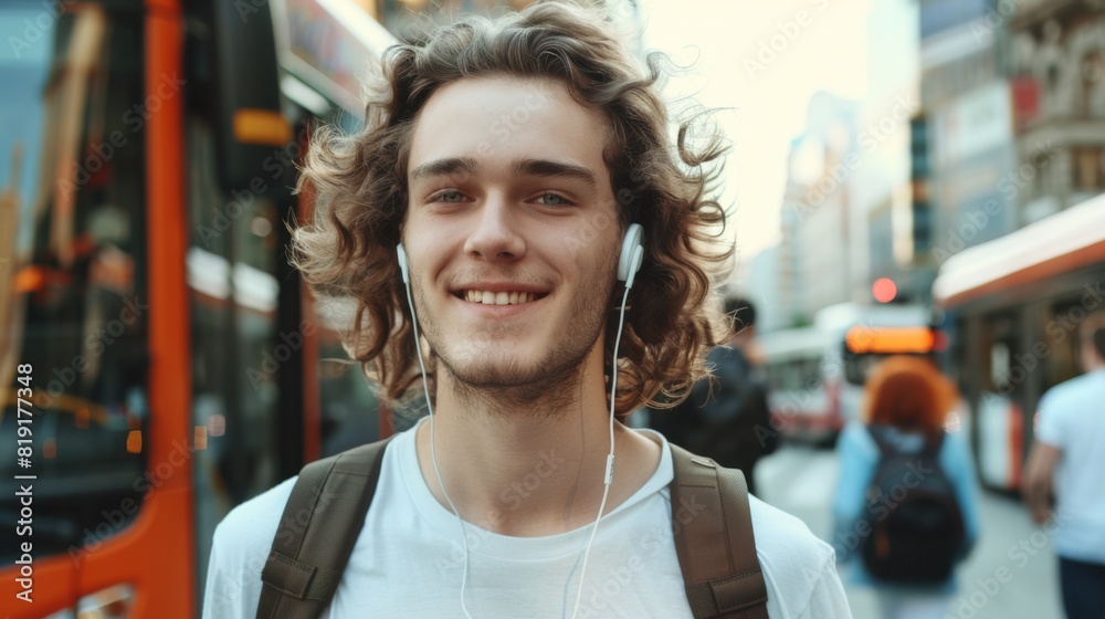 Fototapeta premium Joyful Young Man in Urban Setting