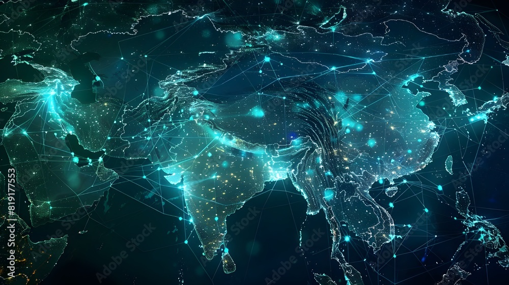 Asia represented digitally, the idea of a global network and ...