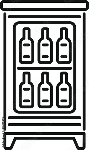 Black and white line art of a wine cooler, simple minimalist design for iconography and appliances