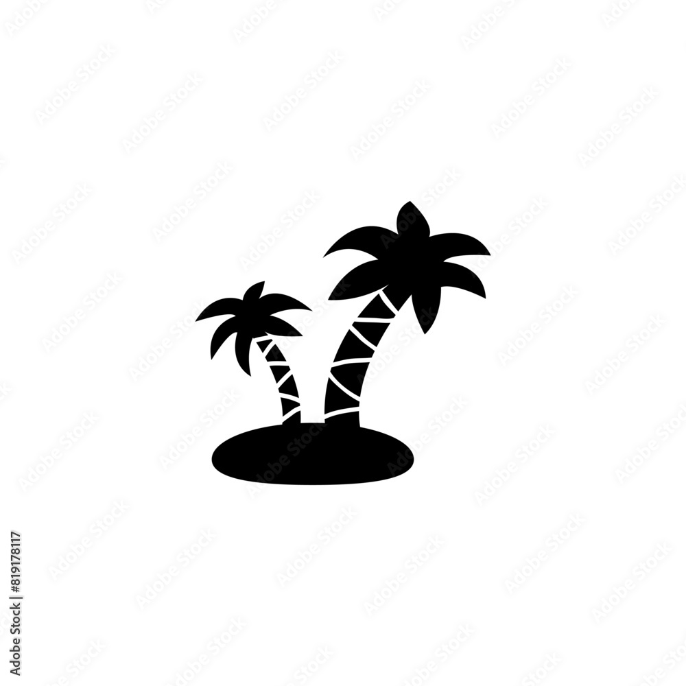 Two stylized palm trees create a simple, tropical silhouette against a plain white background, conveying a sense of tranquility and vacation.