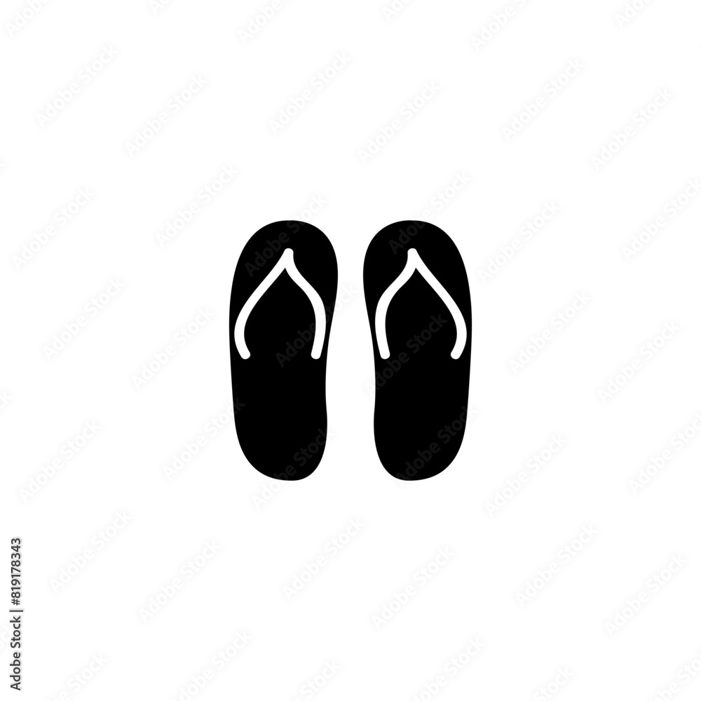 A simple, black and white graphic of a pair of flip flops. A simple, black and white graphic of a pair of flip flops.