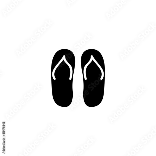 A simple, black and white graphic of a pair of flip flops.