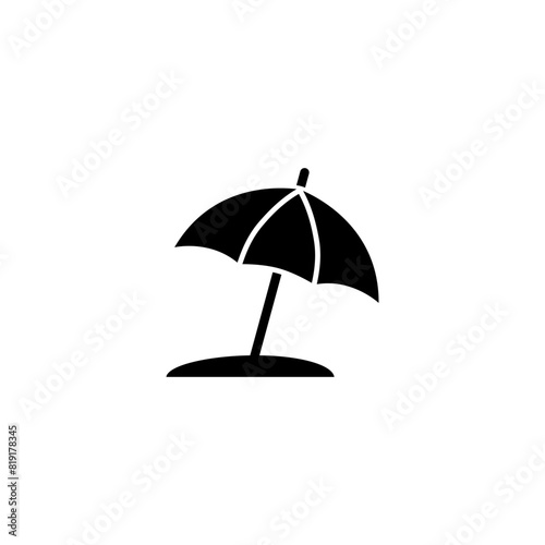 A simple black silhouette of a beach umbrella on a white background, symbolizing leisure and vacation.
