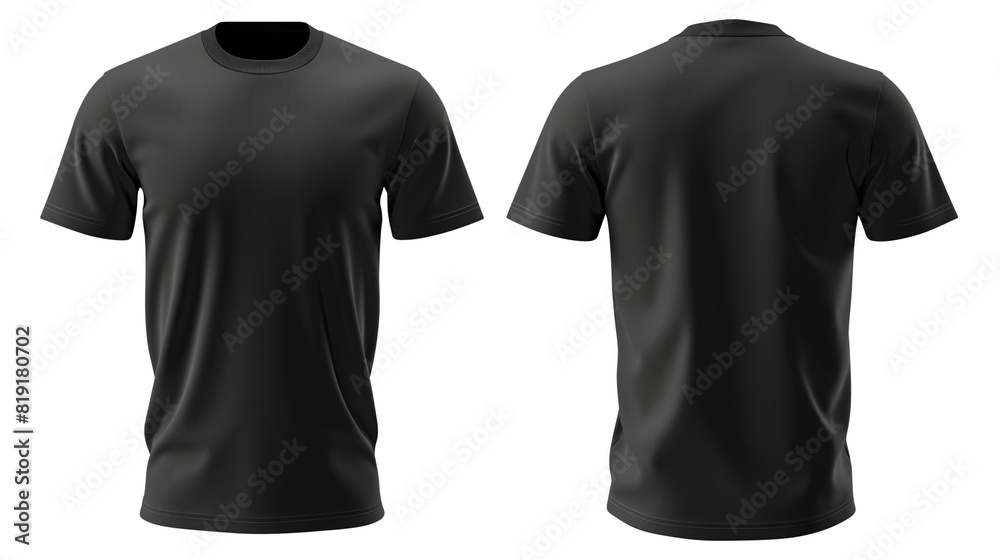 Black blank t shirt template from two sides isolated on transparent white background, clipping path