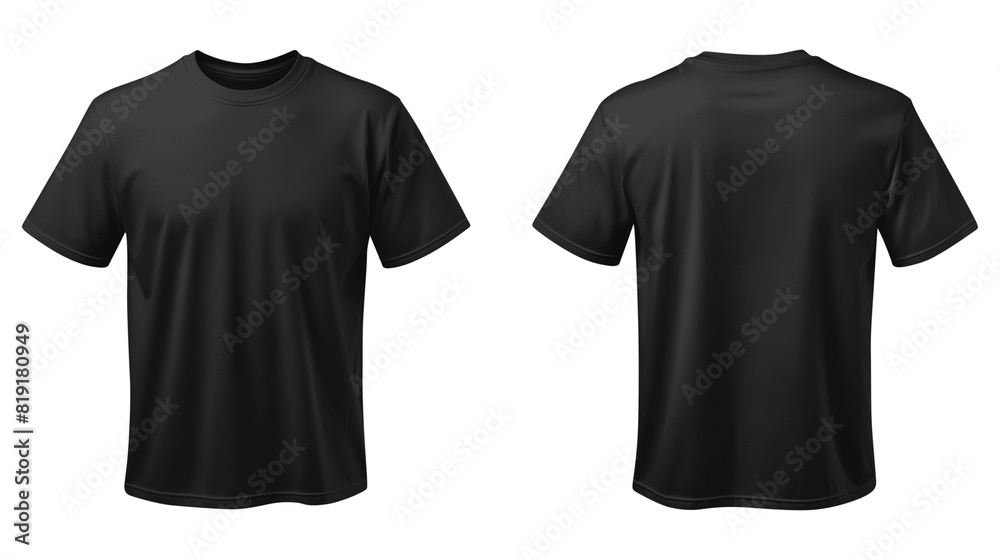 Black blank t shirt template from two sides isolated on transparent white background, clipping path Black blank t shirt template from two sides isolated on transparent white background, clipping path
