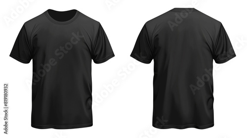 Black blank t shirt template from two sides isolated on transparent white background, clipping path