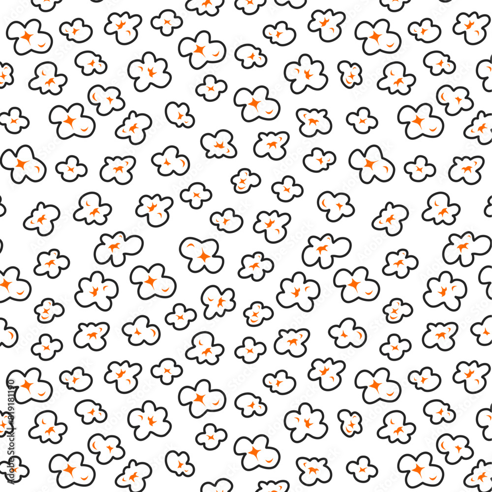 Popcorn pattern for packaging snacks. Popcorn fluffy flakes pattern. Popcorn Background pattern. doodle popcorn. popcorn seamless pattern background.