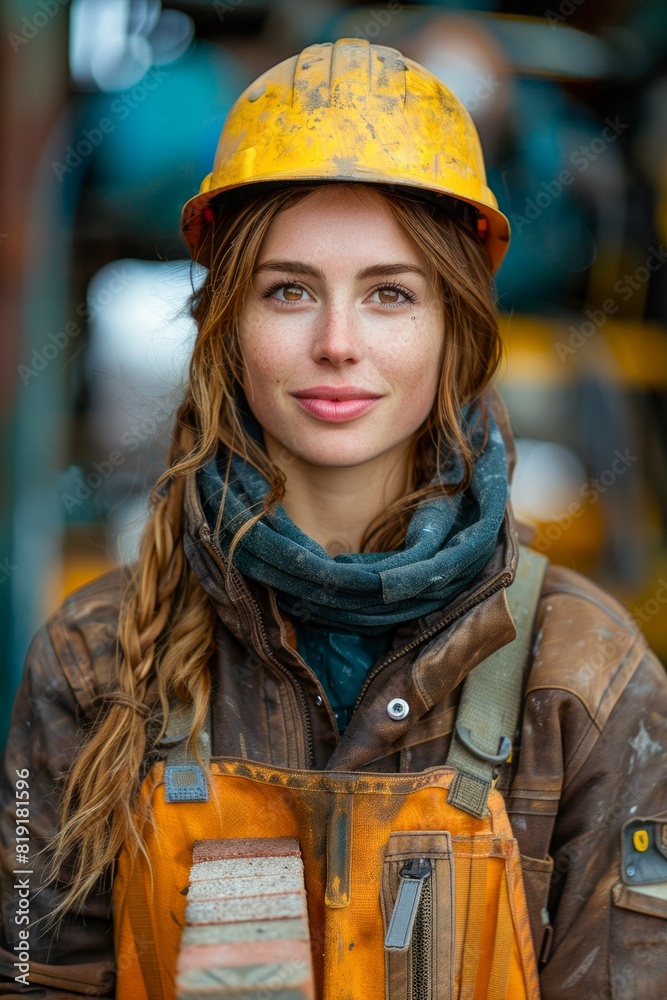 Female Construction Worker with Yellow Hard Hat. Generative ai Female Construction Worker with Yellow Hard Hat. Generative ai