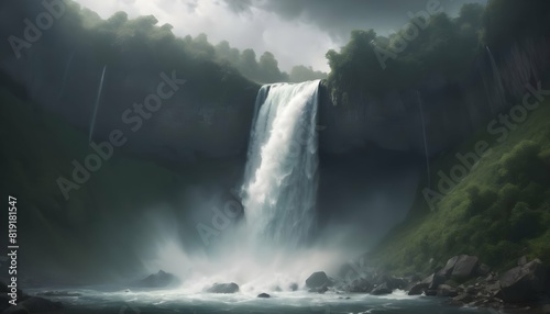 A thunderous waterfall roaring with untamed energy upscaled_3 photo