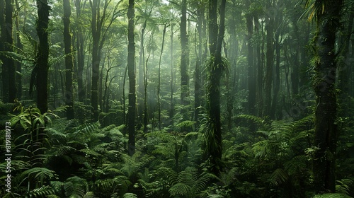 rainforest fog enhances the exotic beauty of the lush green vegetation