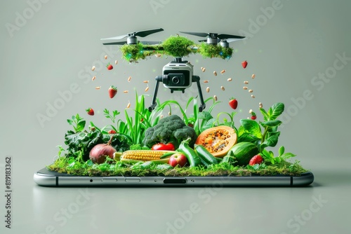 Agriculture drone in field management for crop production using farm drone for carrot cultivation in vegetable plot with smart farming techniques and soil health.