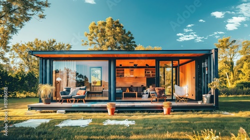Modern shipping container house is an eco-friendly residence or vacation home.
