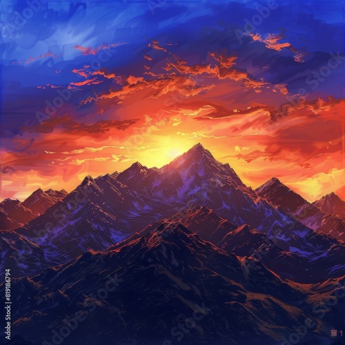 Sunset in the mountains generated by AI