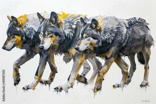 Wolfs with polygonal background, Canis lupus