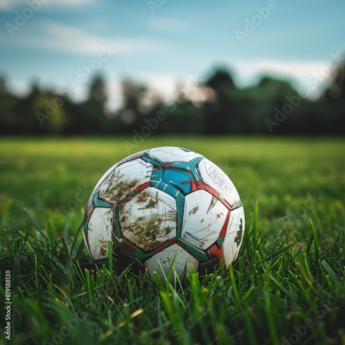 Socccer ball in the grass backgrround illustration. Geneerated by ai
