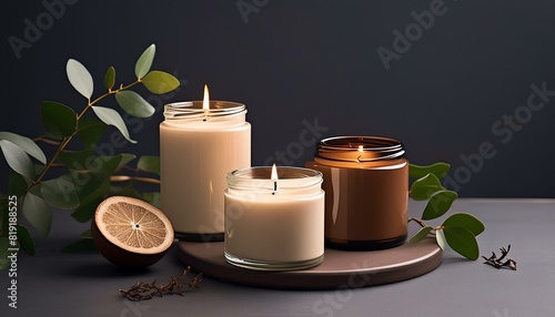packaging mockup, aesthetic luxury candles, candle set for home decoration, copy space 