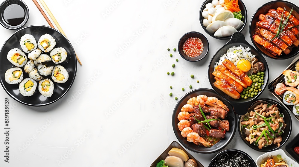 Appetizing Top View of Authentic Korean Food on White Background in HD 8K Resolution Appetizing Top View of Authentic Korean Food on White Background in HD 8K Resolution