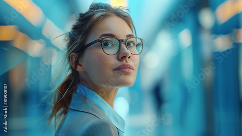 Thoughtful businesswoman wearing glasses looking away