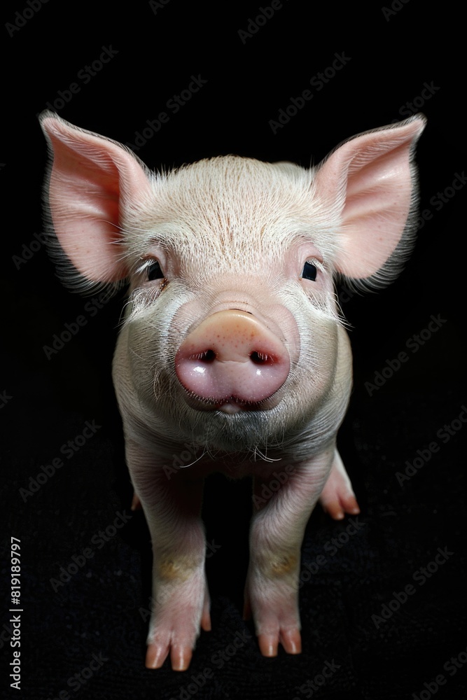 A cute pig standing on a black background. Suitable for various design projects