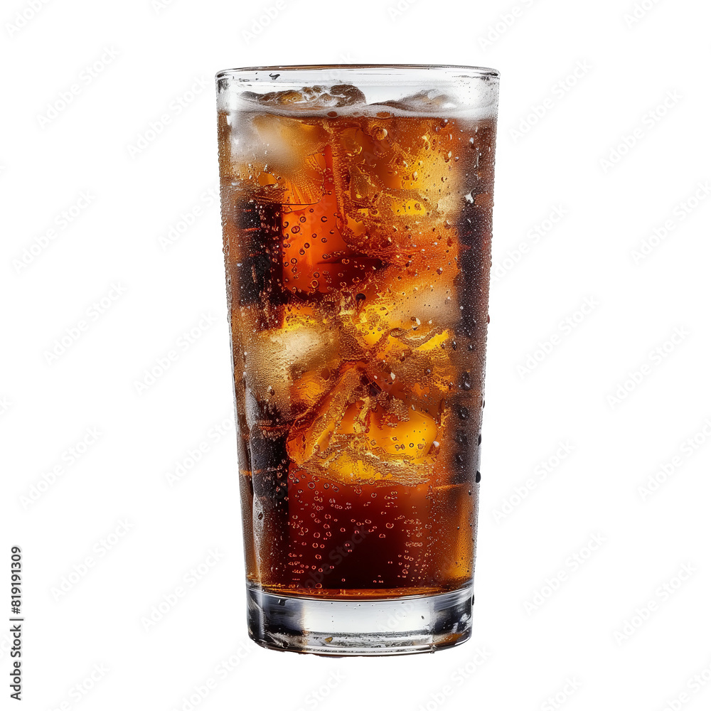 Glass of refreshment soda with ice cubes isolated on a transparent background Glass of refreshment soda with ice cubes isolated on a transparent background