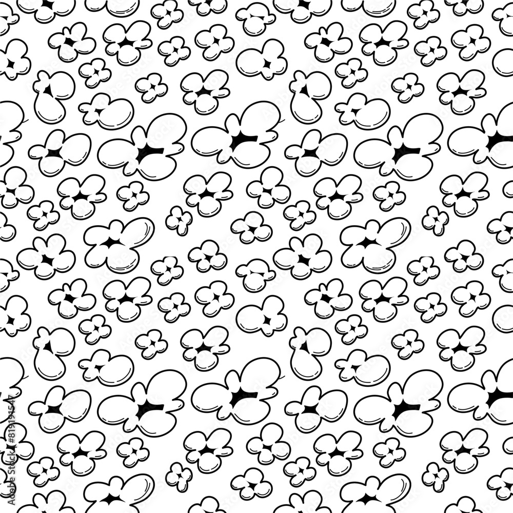 Popcorn pattern for packaging snacks. Popcorn fluffy flakes pattern. Popcorn Background pattern. doodle popcorn. popcorn seamless pattern background.