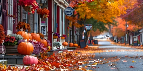 Autumn Decor and Pumpkin Displays on a Historic Town Street. Concept Autumn Decor, Pumpkin Displays, Historic Town, Street Scenes © Ян Заболотний