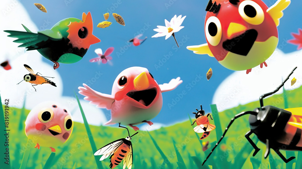 Feeding Frenzy: The Joyous Feeding Rituals of Birds and Bugs - Imagine a scene where birds and insects gather to feed on the abundance of nectar, seeds, and insects found in the garden