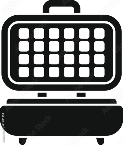 Modern black and white waffle iron icon vector graphics for kitchen appliances and cooking equipment illustration, perfect for food preparation and breakfast