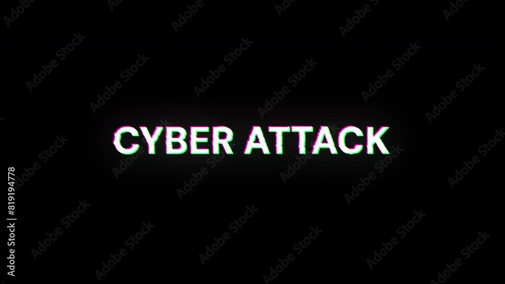 Cyber attack text with screen effects of technological failures. Spectacular screen glitch with various kinds of interference. Looped Cyber attack text with screen effects of technological failures. Spectacular screen glitch with various kinds of interference. Looped