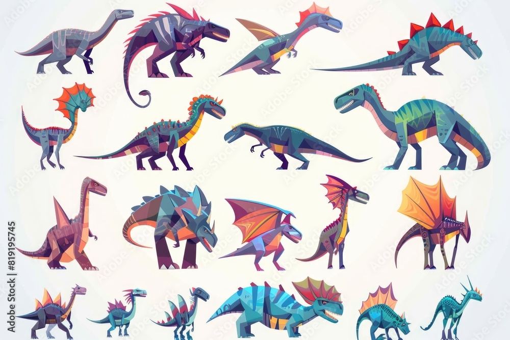 Group of various colored dinosaurs on a plain white background. Perfect for educational materials and children's books Group of various colored dinosaurs on a plain white background. Perfect for educational materials and children's books