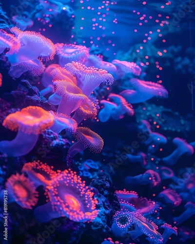 Bioluminescent Swimming Races, Ethereal, Underwater Photography, Radiant, Neon Coral Reef ,futuristic