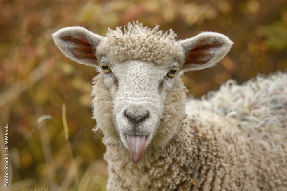 A sheep sticking its tongue out, suitable for various projects