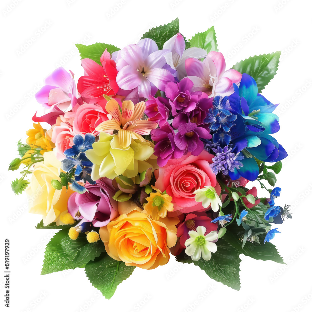 Rainbow flower arrangements ,isolated on white background or transparent background