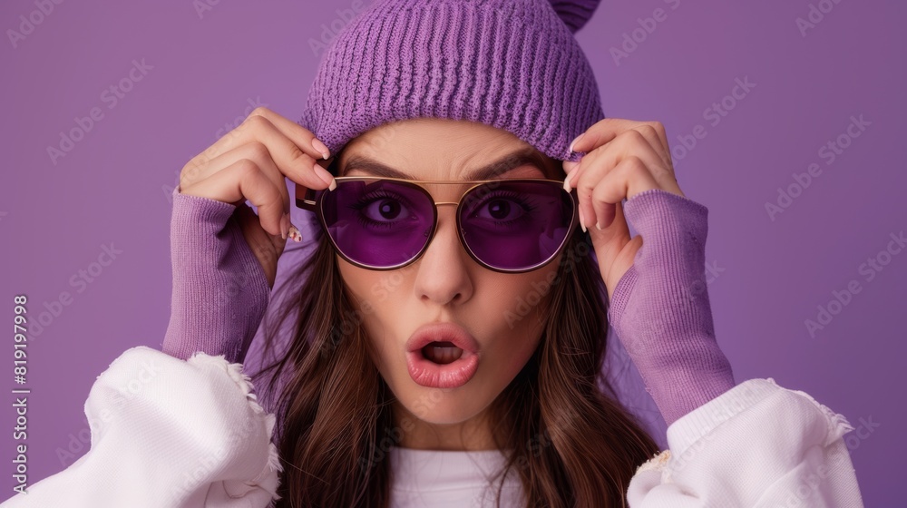 Woman in Purple Sunglasses Surprised Woman in Purple Sunglasses Surprised