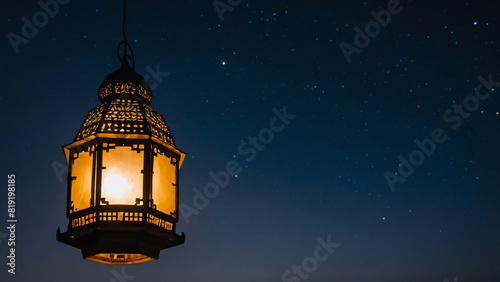 lantern in the sky and moon in the background for eid ul adh