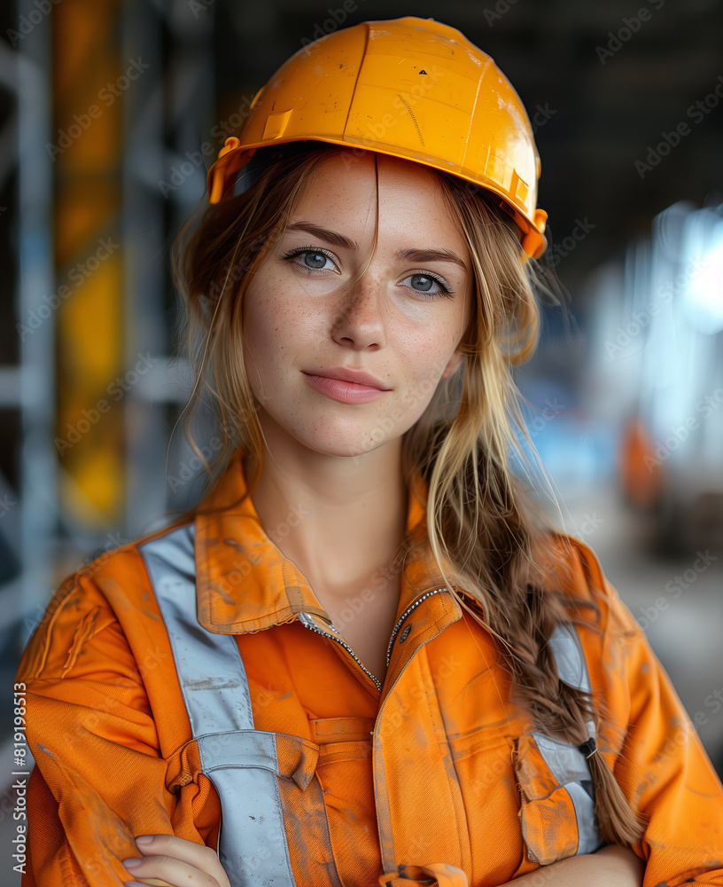 Confident Female Engineer in Hard Hat at Construction Site - High-Quality Stock Photo for Engineering and Industrial Use Confident Female Engineer in Hard Hat at Construction Site - High-Quality Stock Photo for Engineering and Industrial Use
