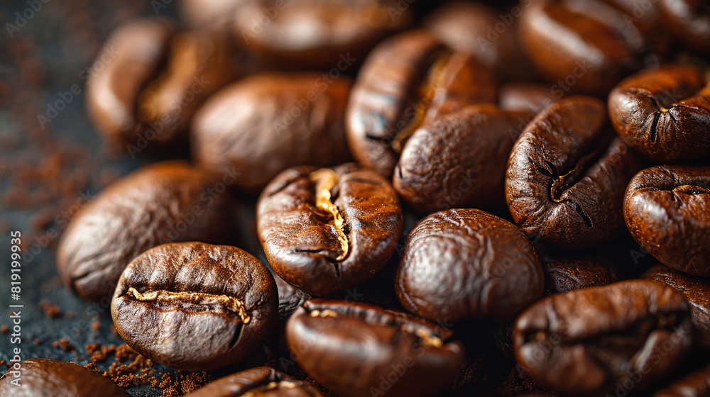 Fototapeta premium Pile of coffee beans on table