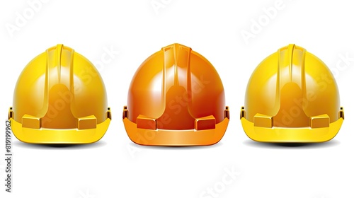 Illustration of a set of orange safety helmets on a white background