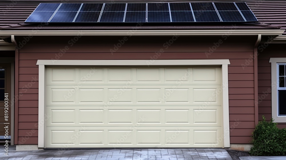 Fototapeta premium Solar panels installed on the facade of a house with a white door