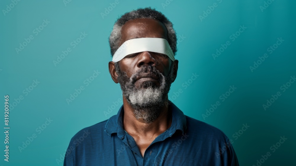 Man with Eyes Blindfolded Man with Eyes Blindfolded