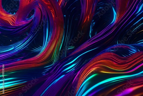 Craft a description of an abstract and lively visual composition featuring fluid  neon-colored waves.