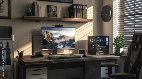 Modern Home Office Setup with a Computer Desk and Office Chair